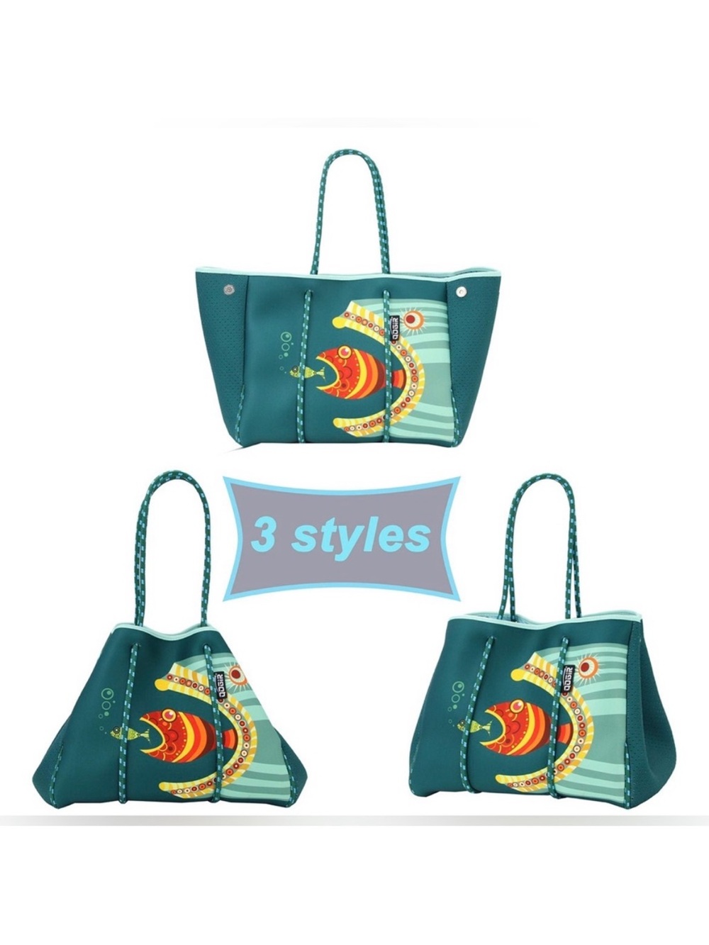 NEW Teal Fish Rope handles Neoprene Tote Large/X-Large summer beach pool resort